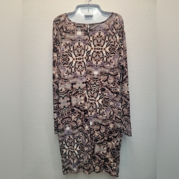 Jennifer Lopez NWT XL animal print ong sleeve midi dress, neckline cutouts - Picture 4 of 13